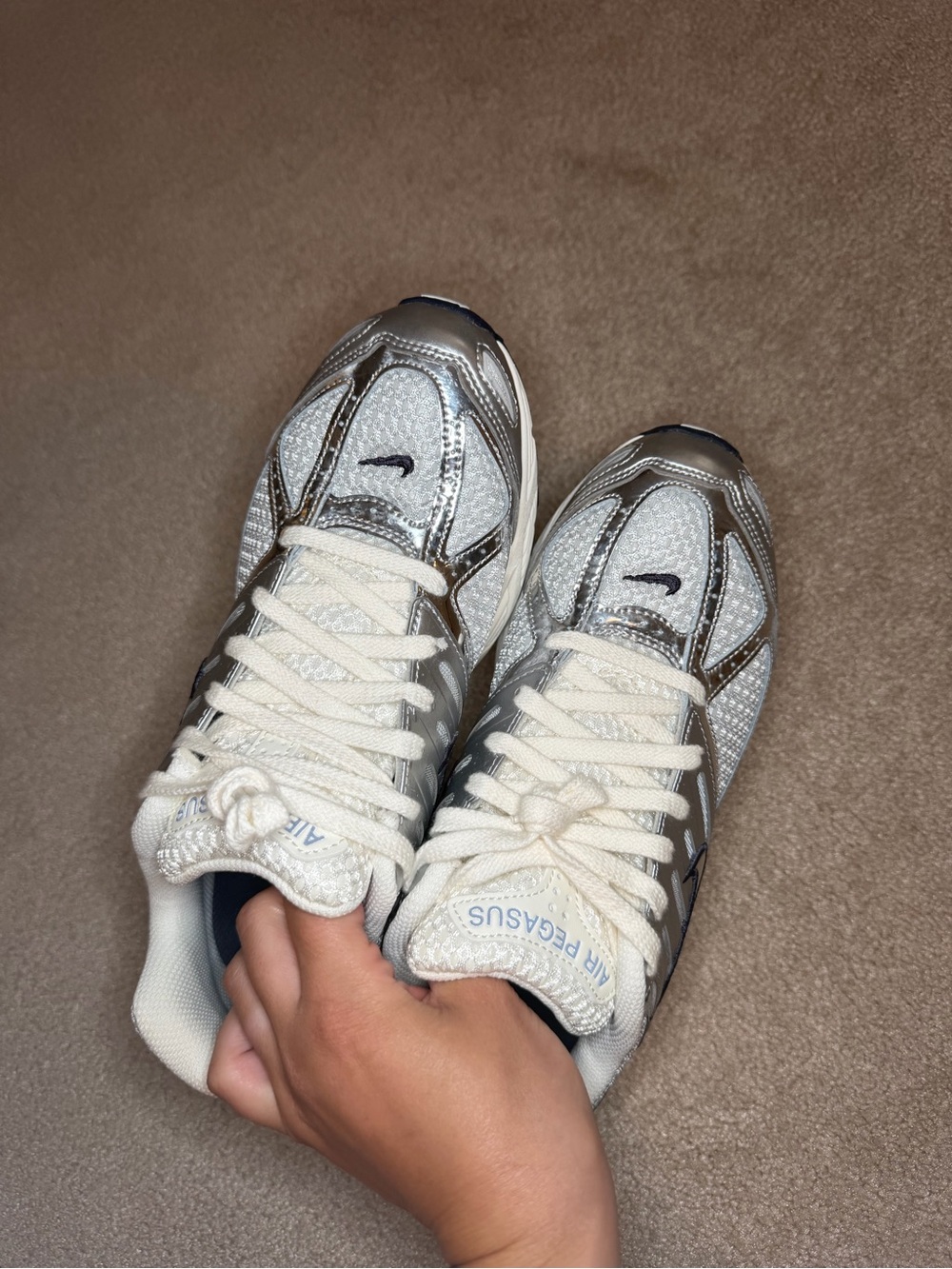 Nike Women’s Silver & White Running Sneakers With Black Swoosh View 3